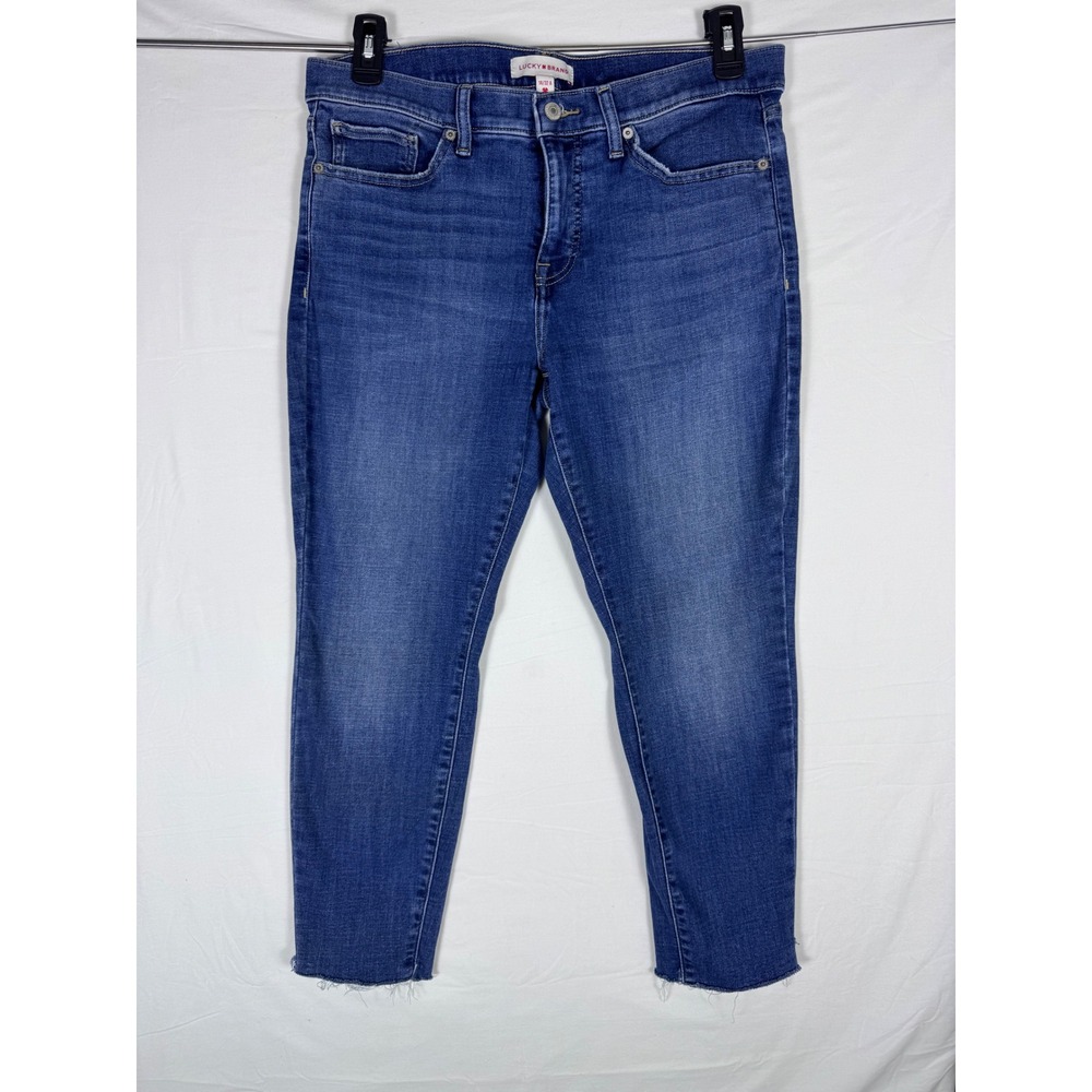 Lucky Brand Ava Mid Rise Skinny Jeans Womens 14/32A Blue Denim Raw Hem Stretch